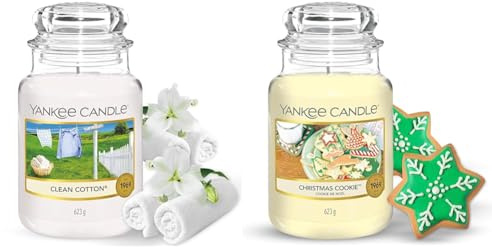 Yankee Candle Duftkerze im Glas (groß) – Clean Cotton & Duftkerze im großen Jar, Christmas Cookie, Brenndauer bis zu 150 Stunden