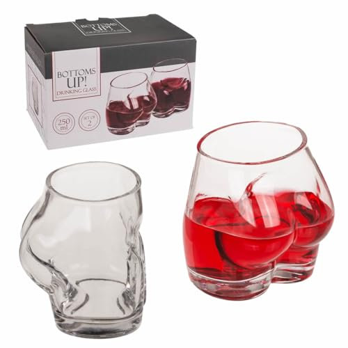 Bottoms Up Drinking Glasses | Set of 2 Novelty Bum Shaped Cocktail Glasses | Party Decoration | Capacity 250 ml | Housewarming Gift Idea