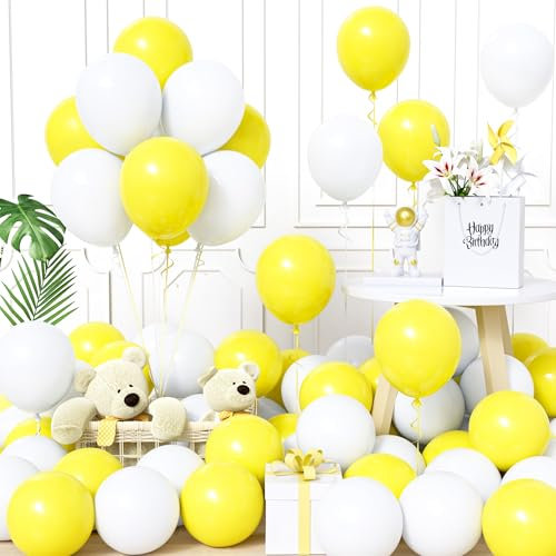 Unisun Luftballons Weiß und Gelb, 60Stück 12Zoll Ballons Matt Weiß Gelb Latex Luftballon Jungen Männer Kinder Babyparty Geburtstag Hochzeit Jubiläum Abschlussfeier Verlobung Bachelor Party Dekoration