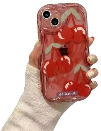 OonMan aesthetic phone case Summer Cherry Peach Soft Shell Anti-Fall Mobile Phone Case Suitable For Iphone-Red-Iphone Xr