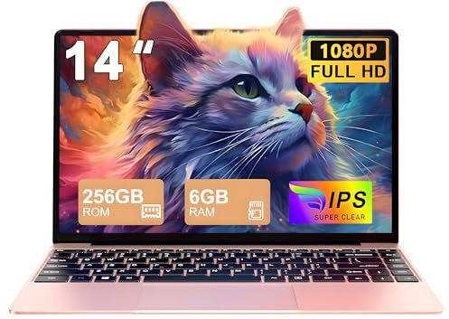 Ordenador Portatil Celeron N4020 Up to 2.8Ghz, Ordenadores Portatiles 14 Pulgadas Win 11 con 5G WiFi 6+256GB SSD Expansión 1TB, BT 4.2 1920*1080 FHD Mini Puerto Multimedia Portatiles Buenos-Oro