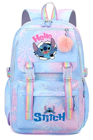 Sac d'école Stitch pour filles – Sac à dos mignon et durable pour filles de 10 ans, sac à dos d'école parfait pour enfants et adolescentes, Bleu-a
