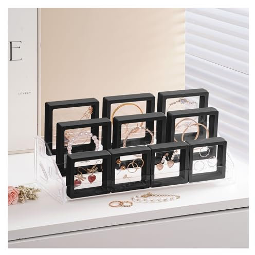 Procase 11 Cadre Flottant 3D avec Présentoir, Cadre Transparent Permettant de Mettre en Valeur Des Objets de Collection, pour Pièces de Monnaie, Médailles, Bijoux -Noir