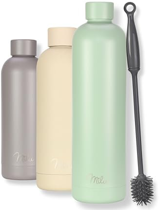 Milu Thermosflasche 1L Isolierte Edelstahl Thermo Trinkflasche Thermoskanne Auslaufsichere Isolierflasche doppelwandig - Kohlensäure geeignet – inkl. Reinigungsbürste (Lily green, 1000ml)