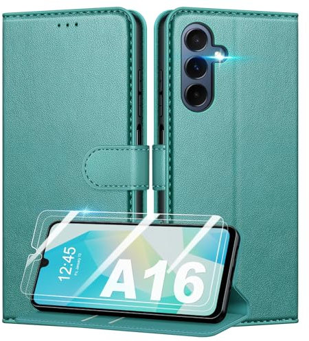 Mofurd Coque pour Samsung Galaxy A16 4G/5G + 2 Pièces Verre Trempé, [RFID Blocage] Étui de Protection Housse Premium en Cuir PU, [Fentes pour Cartes] Pochette de Portefeuille Etui à Rabat - Vert