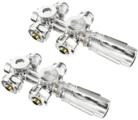 S'AFIELINA Multiblock Set für Heizkörper und Badheizkörper Anschlussarmatur inkl. Thermotstat Hahnblock Ventil Heizungszubehör Eck- und Durchgangsform Chrom(φ16*G1/2, 2 Stück)