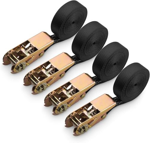 Abaigeal Spanngurte mit Ratsche, 6 m x 25 mm, robuste Spanngurte ohne Haken, schwarze Ratschengurte für LKW, Motorräder, Sicherung von Ladung oder Gepäck, Zugfestigkeit 800 kg, 4 Stück