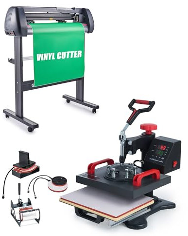 CREWORKS Heat Press and Vinyl Cutter Combo, 30x23 cm Heat Transfer Printer and 72 cm Vinyl Plotter with 5 in 1 Plate Cap Mug Press for Home Business DIY