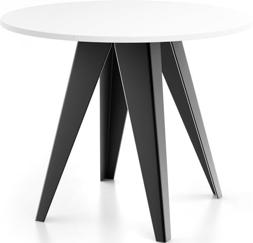 WFL GROUP Esstisch Glory im Industriestil - Modern, Rund - Ausziehbar von 90 cm bis 130 cm, mit Pulverbeschichteten Metallbeinen, Tisch für Kleine Küche - Weiß