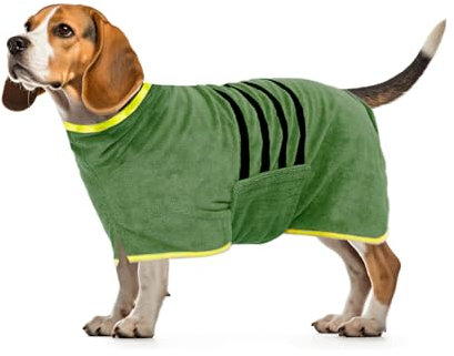 WUFANC Hundebademantel, Bademantel Hund aus Mikrofaser, Extra Saugfähig und Schnelltrocknend, Hunde Bademantel mit Klettverschluss und Verstellbarem Schrumpfband für Große Mittel und Kleine Hunde
