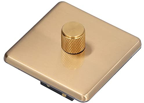 Brushed Brass LED Dimmer Switches, Knob Type Light Adjuster, AC220V, for Home Use with Scratch Proof Stainless Steel Panel (monotonous Light)