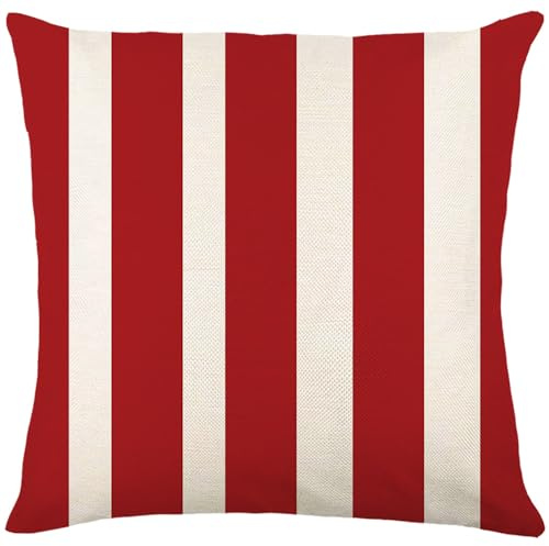 Kissenbezug 40x40 Gestreift Rot Weiß Kissenbezüge Leinen Waschbar Kissenbezug Outdoor Dekokissen Cushion Cover mit Reißverschluss Kissenhüllen für Sofa Wohnzimmer Garten Deko Kissen
