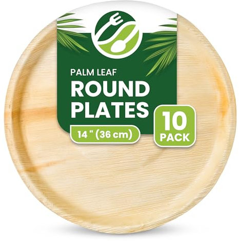 Eco Leaf Pack of 10-14 (36cm) X-Large Disposable Palm Leaf Plates - Eco-Friendly, Compostable & Biodegradable Plates for Pizza, Charcuterie & Events - Strong, Microwave & Oven Safe