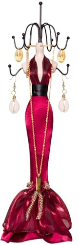 Schmuck-Schaufensterpuppen-Halter, 38,1 x 8,9 x 8,9 cm, weinrot, Puppen-Schaufensterpuppe, Schmuckhalter für Halskette, Ohrringe und mehr, Schmuckständer aus Kunstharz mit mehreren Eisenhaken für den