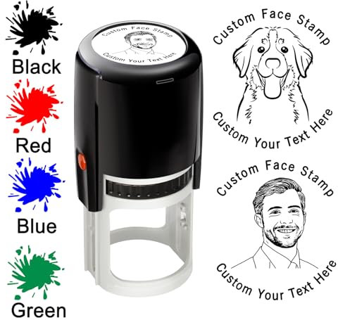 Individueller Foto-Gesichtsstempel, selbstfärbend, personalisierbar, Lehrerstempel mit Portrait und Text, für Schule, Büro, Geschäft, Gummistempel, Geschenk für Haustiere, Kinder, Freunde und Familie