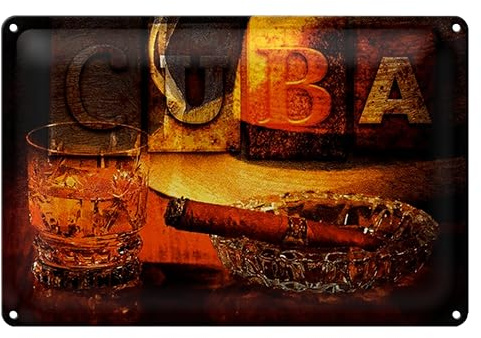 Vintage Blechschild | CUBA | Rum und Zigarre | Retro Dekoration | 18 cm x 12 cm