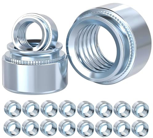 Qrity 20 Stück Muttern, M2,5-0mm Selbstsichernde Muttern Drucknietmutter, Verzinkter Karbonstahl, Selbstklemmmuttern für Bleche