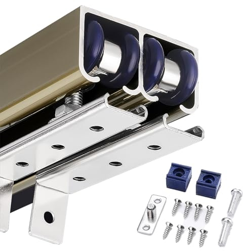 Schiebetür Schiene Schiebetürschienen-Set für Bypass-Türen, Scheunentor-Hardware-Schiene mit Schrauben + Riemenscheiben-Set, Taschentürrahmen-Kit, Hardware-System für Schiebetüren(Champagne,3.5m/11.5f