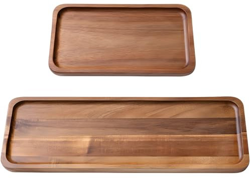 Chewtoyo Juego de 2 platos rectangulares de madera de acacia, para frutas, postres y cupcakes, bandeja de madera para decoración elegante del hogar,