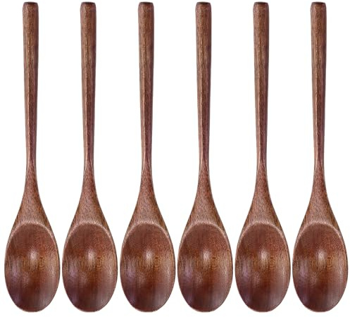 6 piezas Cuchara de Madera,Juego de cucharas de Sopa de Madera respetuosas con el Medio Ambiente,para mezclar, mezclar y cocinar