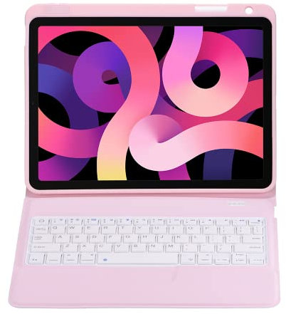 Sazfli Funda con teclado para iPad Air de 11 pulgadas M3/M2 (2025/2024), Air 5/4, Pro de 11 pulgadas de 4ª a 1ª generación, teclado desmontable con retroiluminación de 7 colores, soporte para lápices