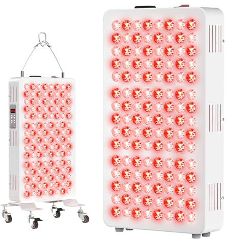 Hottoerak Red Light Panel Lamp, 120 LEDs 660nm 850nm Infrared Light | High Power Infrared Lamp with 3 Modes, 5-60 Min Timer, Rolling Base, Hanging Rope & Safety Goggles for Body Relaxation