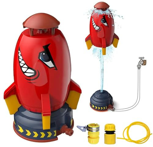 Rocket Water Sprinkler for Kids with 3M Hose - Hydraulic Launch & Spin Outdoor Toy, STEM Water Pressure Play Set for Summer Backyard Fun