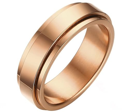 Calefee Drehring Edelstahl Damen Anti Stress, Ring Herren Verlobungsring Bandring Breit 6 mm Glatt Drehbar, Größe 47 bis 72