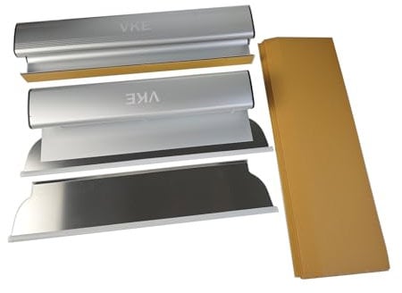 VKE Levigatrice Manuale, Blocco Levigatura Manuale a 90° per Cartongesso, Levigatrice per Muro Manuale in Alluminio, Carta Abrasiva 2×P120, 2×P180, 2×P240, Spatola per Stucco con Lame da 0,35/0,5 mm