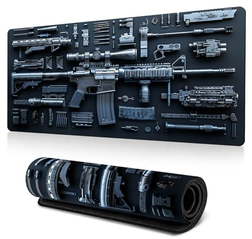 Cool Military Weapon Build Weapon Parts Display Large Gaming Mouse Pad, Stylish Desk Protector, Military Mouse Pad for Laptop & Desktop Use, Computer Office Supplies Accessories (E,15.7 * 35.4 in)