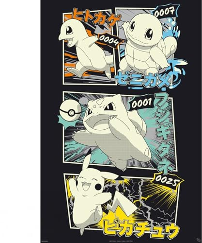 ABYSTYLE Pokemon Pikachu & Kanto Starters Poster – offizielles Produkt – Format 91,5 x 61 cm – hochwertiges laminiertes Papier – Dekoration Geek