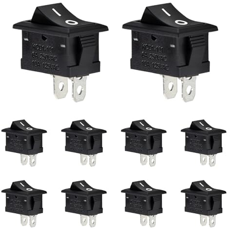 Interruttore a bilanciere a 2 poli, mini interruttore da incasso, rettangolare, interruttore on/off, 6 A, 250 VAC, 10 A, 125 VAC, nero, 2 pin, on/off