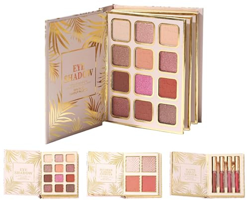 Schminkpalette 12 Farben Mischbarer Lidschatten | Schimmer Lidschatten im Buch-Stil mit 4 Rouge und 4 Für Reise Und Party Sowie Bühne Und Fotografie
