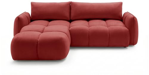 SOFILAND Ecksofa BELVEO mit Schlaffunktion und Bettkasten L-Form Ausrichtung Links Stoff Bluvel (Rot, Links)