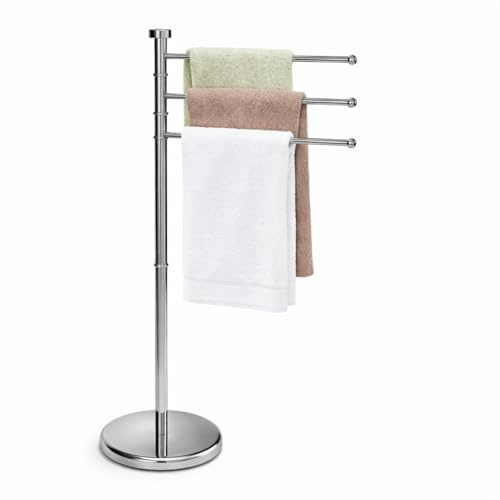 MECSAL CASALINGHI Porta Asciugamani da Terra Cromato, 3 Bracci Girevoli, Acciaio Inox, Altezza 90 cm, Portasciugamani Bagno Moderno (Cromato)