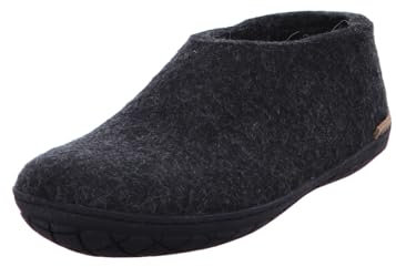 GLERUPS Indoor Outdoor Hausschuhe Herren & Damen mit Gummisohle (Schwarz) | Unisex Wolle Hausschuhe