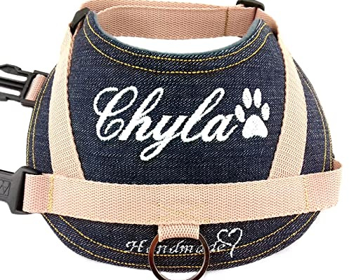 Hundegeschirr S M L XL XXL Brustgeschirr mit Wunsch Namen bestickt Jeans für kleine mittelgroße und große Hunde