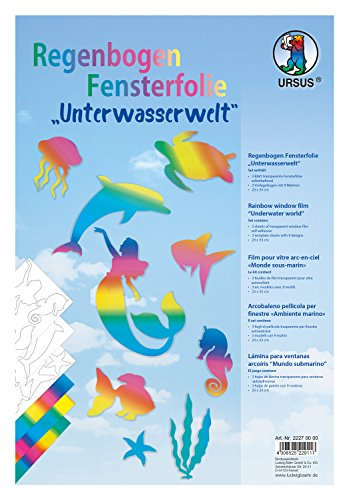 Ursus 22270000 - Regenbogen Fensterfolie Unterwasserwelt, 3 Blatt, ca. 23 x 33 cm, inklusive Vorlagebogen mit 9 verschiedenen Unterwasserwelt Motiven, haftet ohne Kleber auf allen glatten Flächen