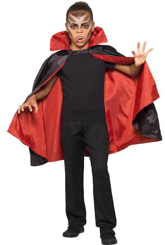 Smiffys Reversible Vampire Cape, Black & Red, Halloween Child Fancy Dress, Vampire Dress Up Accessories
