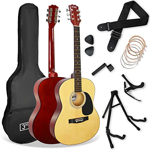 3rd Avenue Full Size 4/4 Acoustic Guitar Pack for Beginners - 6 Months FREE Lessons, Gig Bag, Picks, Spare Strings, Stand, Strap, Capo - Natural