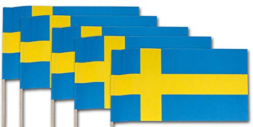 Schweden Qualitäts-Fähnchen am Holzstab mit Länder Flaggen - 10 Stück im Sparpack