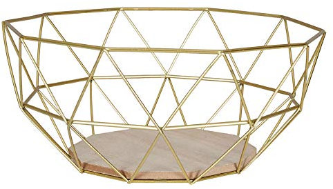 levandeo Korb Metall Gold 26x12cm Obstkorb Modern Holz MDF Braun Schüssel Schale Deko Obstschale Tischdeko