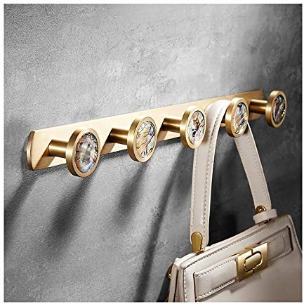 GLYYR Coat Hooks with 5 Hooks, Brass Robe Hook Wall Mounted Coat Hook Rack Brushed Gold Towel Hook Heavy Duty Shower Hook for Kitchen Home, Office, Screw Installation,Color Shell