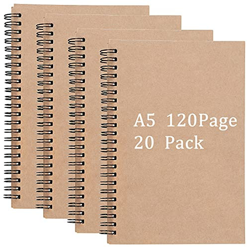 ZEONHEI 20 Stück Skizzenbuch A5 Spiralbindung, 60 Blatt/120 Seiten, 100 g/m² Notizbuch A5 Blanko Skizzenblock, Skizzenbücher Karft Notizblock Klein für Zeichnen Malen, 20 x 14 cm