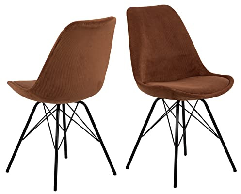 AC Design Furniture Emanuel Cord-Esszimmerstuhl mit Rückenlehne 2er Set, Gepolsterter Esszimmerstuhl, Organische Form, Kupferfarbe, Gepolsterter Stoffsitz mit Schwarzen Metallbeinen