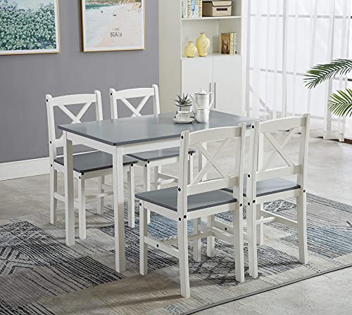 mcc direct Classic Solid Wooden Dining Table and 4 Chairs Set Kitchen Home [Grey/White/natural] (Grey)