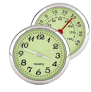 Baceyong 2x Uhr Digital Monitor Leuchtendes Clip/Stick-On Thermometer Multicolor Universal, Auto Quarzuhr + Thermometer (Grün)