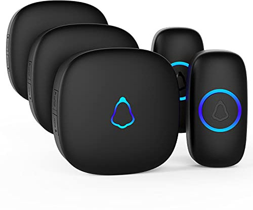 SECRUI Sonnette Sans Fil Exterieur Etanche, Doorbell Avec 3 Récepteurs + 2 Émetteur À Pile, 58 Mélodies Carillon, 5 Niveaux Volume 120 dB, LED, 300m Longue Portée Sonette Pour Maison,Appartement, Noir