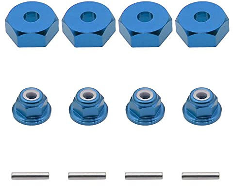1/10 12 mm Aluminium-Rad-Naben-Adapter (4P) und M4 Kontermutter (4P) für Traxxas Slash 1/10 Stampede 4x4 RC Auto Redcat Racing Volcano Lightning Tornado STK On-Road Cars Hopups Up-Teile, blau