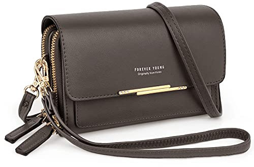 UTO Damen Geldbörse PU-Leder Doppelgurte Doppelreißverschlüsse Multi-Pocket-Geldbörse Fit für Bargeld-Münzen-Handy-Kosmetik